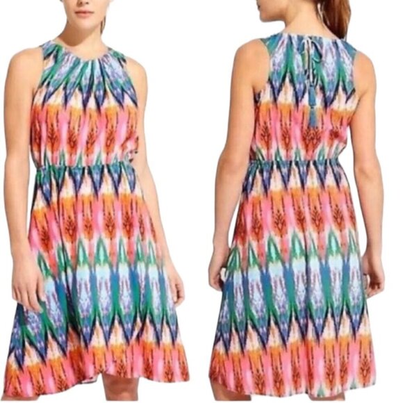 Athleta NWT Ikat Martinique Sleeveless Multi-Color Dress, Tassel Tie Size XS - Picture 1 of 7